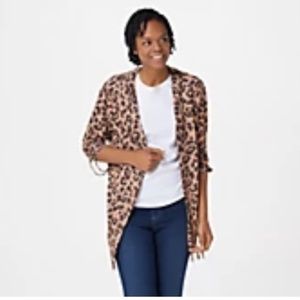 Kim Gravel Leopard Print Slub Knit Sweater Cardigan Small